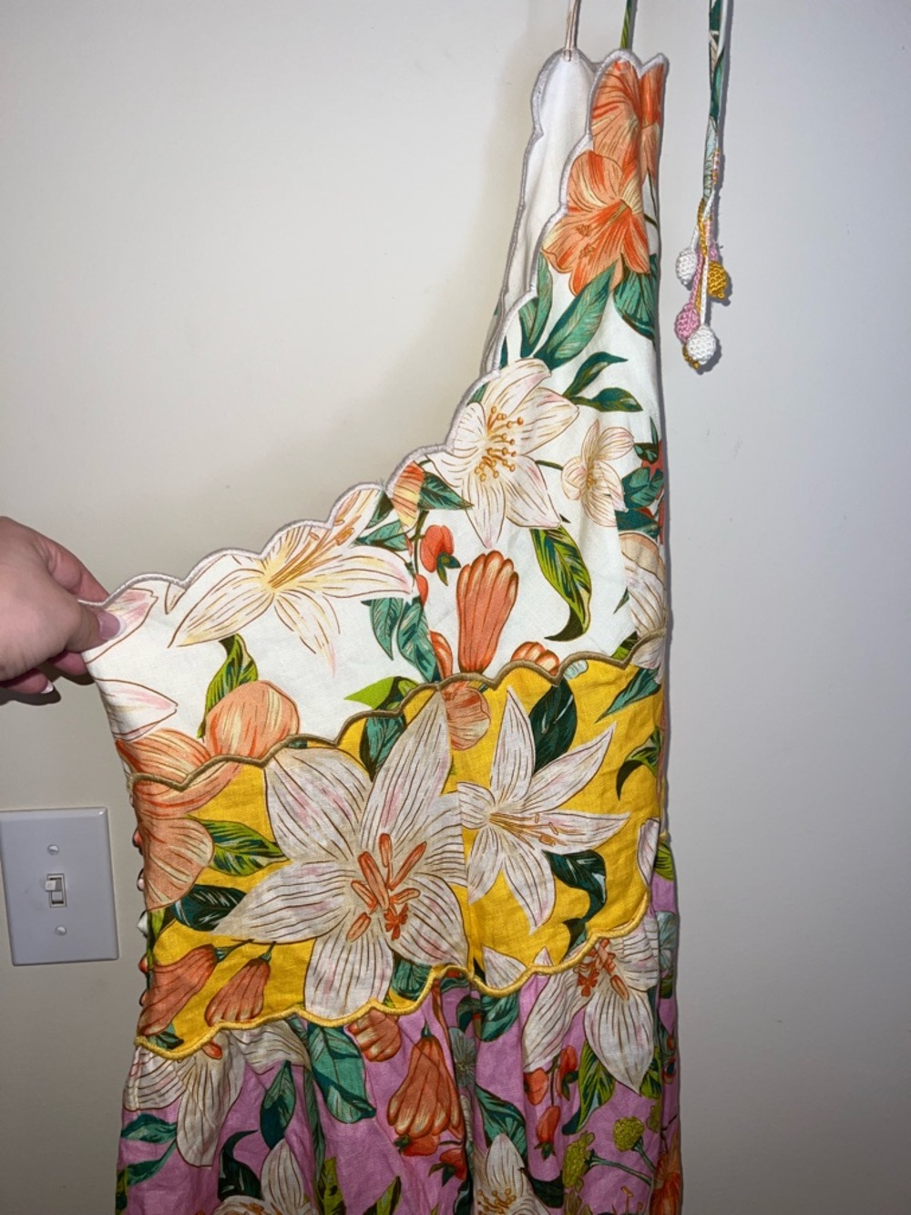 Farm Rio Guaragarden 100% Linen Halter Midi Dress Button Back Floral NWT Large - Picture 10 of 16